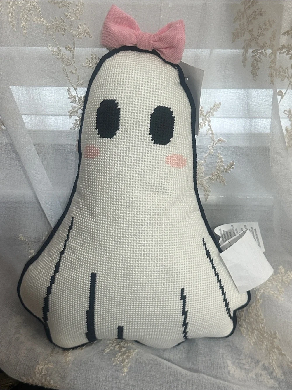 Martha Stewart needlepoint girl ghost pillow